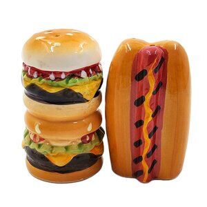 Vintage Ceramic “Hamburger & Hotdog” Salt & Pepper Shakers – NEW